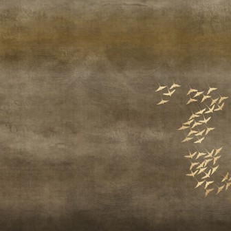 Imagine de fundal cu pasări aurii pe un fundal maro deschis.