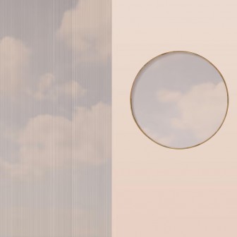 Tapet Paradiso, Variant 1, cu un design modern, minimalist, cu nuanțe de gri și un cerc auriu.