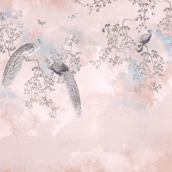 Tapet modern cu păuni, Mudita, idea murale