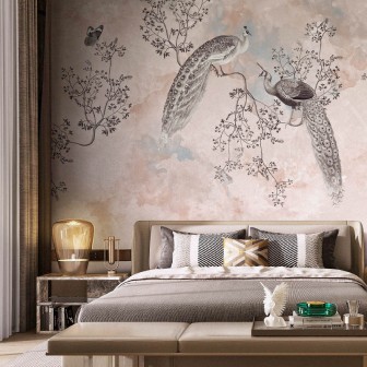 Tapet modern cu păuni, Mudita, idea murale