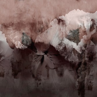 Tapet contemporan cu flori abstracte în nuanțe de gri și maro