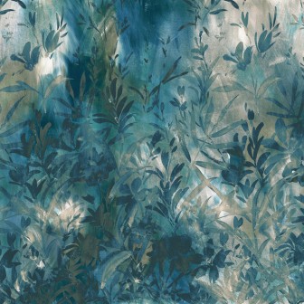 Tapet cu frunze delicate in nuante de verde si albastru