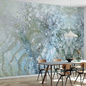 Tapet cu design abstract in nuante de albastru, verde și gri.