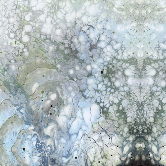 Tapet cu design abstract in nuante de albastru, verde și gri.