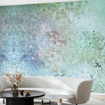 Tapet abstract Aura Biosphere cu nuante pastelate de albastru si verde