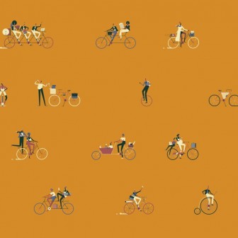 Tapet cu design grafic modern, Ride III. Imagine cu personaje pe biciclete.