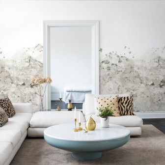 Tapet designeri cu motiv montan in living modern
