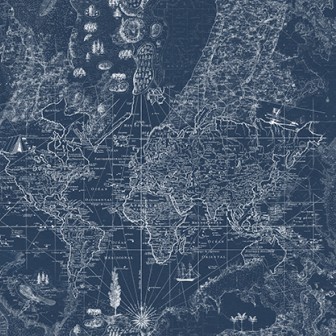 Tapet cu harta lumii desenată în alb pe un fundal albastru închis.