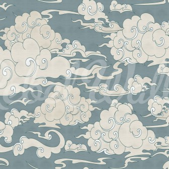 Wallpaper cu nori pufoși pe un fundal albastru delicat