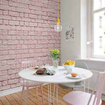 Tapet cu aspect de cărămidă roz, Soft Bricks, Roz, decorare modernă