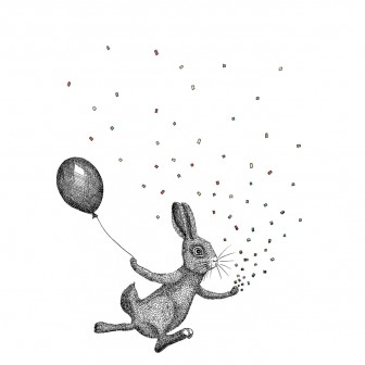 Tapet cu un iepuraș care zboară cu un balon