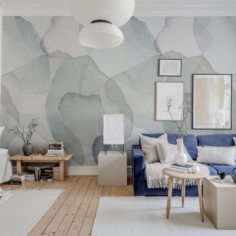 Tapet decorativ cu model abstract în nuanțe de albastru și verde