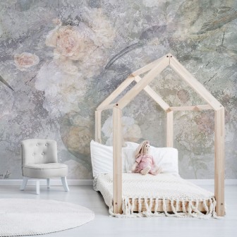 Tapet floral delicat, cu design modern si elegant, in tonuri pastelate. Tapet ideal pentru dormitor, sufragerie sau hol.