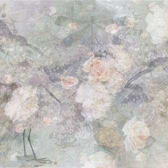 Tapet floral delicat, cu design modern si elegant, in tonuri pastelate. Tapet ideal pentru dormitor, sufragerie sau hol.