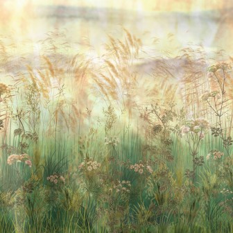 Fototapet cu peisaj verde-auriu la apus