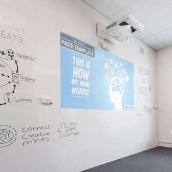 Tapet magnetic tip whiteboard cu suprafață mată folosit ca suprafață de proiecție și pentru notițe.