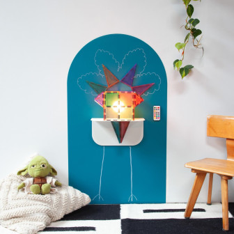 Tablă de scris magnetică autoadezivă, arcadă, albastră, 58x100 cm, decorată cu desene și magneți