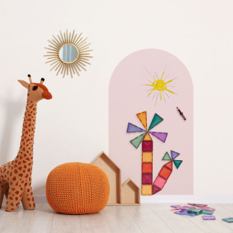 Tablă de scris magnetică autoadezivă roz în formă de arcadă, cu desene și jucării magnetice