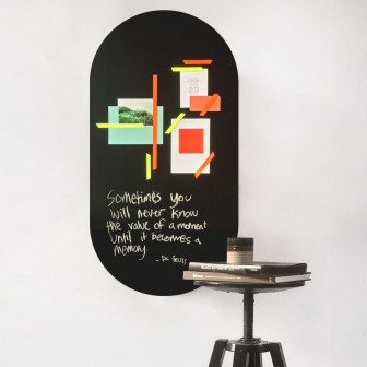 Tablă de scris magnetică autoadezivă ovală neagră cu notițe și citate