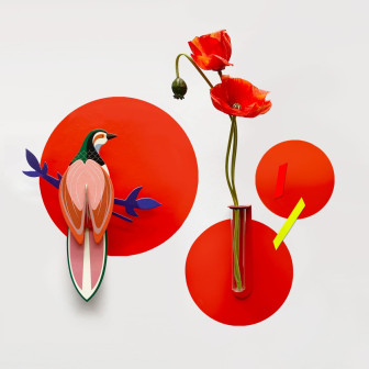 Set de 3 stickere magnetice circulare roșii, decor floral