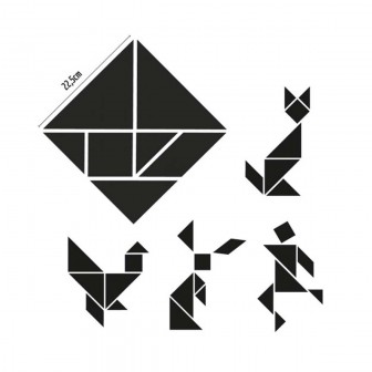 Magneți frigider / tapet magnetic - tangram negru. Setul include 7 piese magnetice: un pătrat și 6 triunghiuri.
